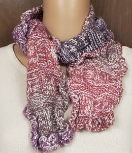 Scarf Hand Knit Rose Lavender & Purple