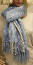 Load image into Gallery viewer, Hand Knit Scarf Blue White and Lavender - nw-camo