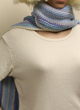 Load image into Gallery viewer, Hand Knit Scarf Blue White and Lavender - nw-camo