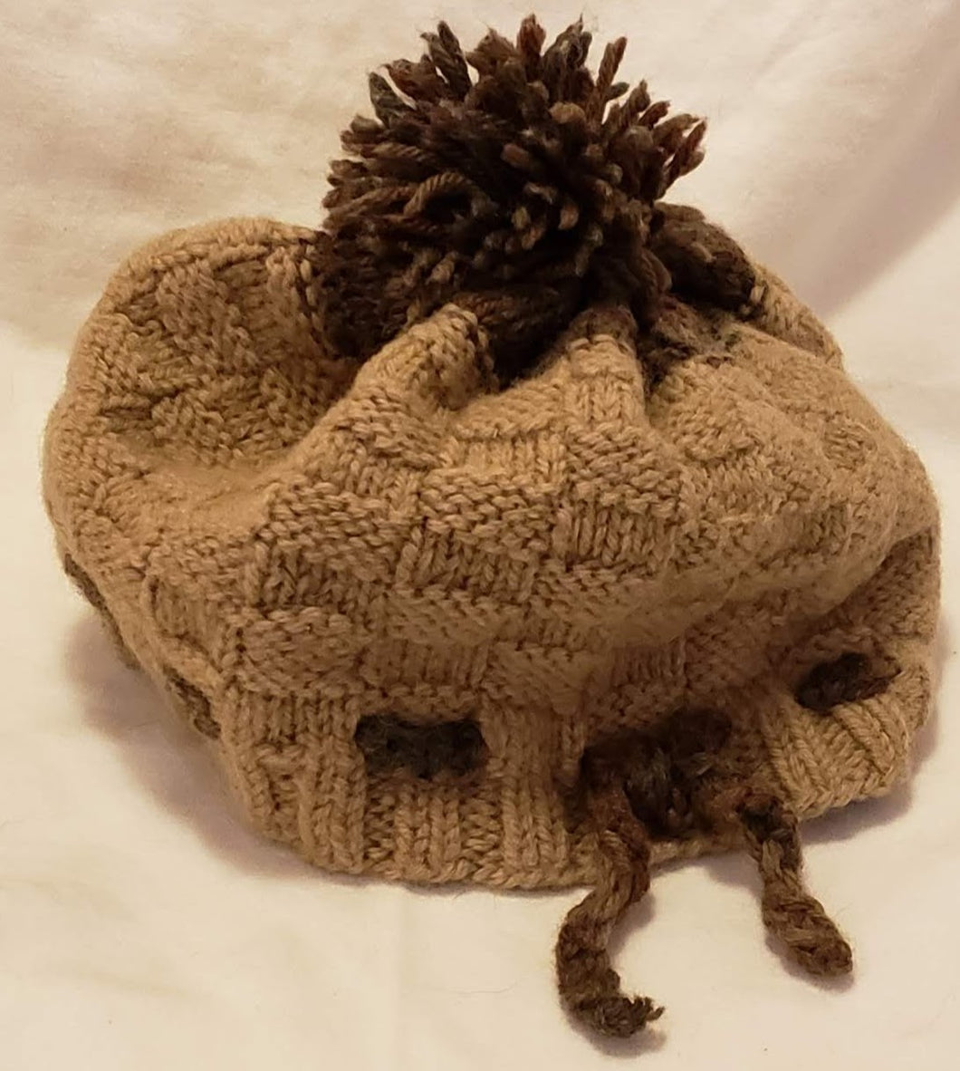 Tan Hand Knit Hat Wool Blend - nw-camo