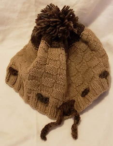 Tan Hand Knit Hat Wool Blend - nw-camo