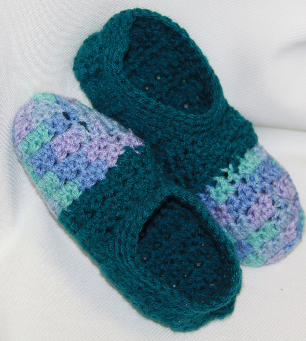 Slippers Hand  Crocheted Teal