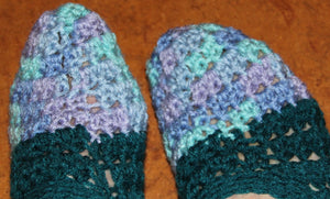 Slippers - Hand Crocheted Teal & Multicolor