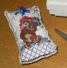 Load image into Gallery viewer, Cross Stitch Hand Knit Pin Cushion with Teddy Bear Picture - nw-camo
