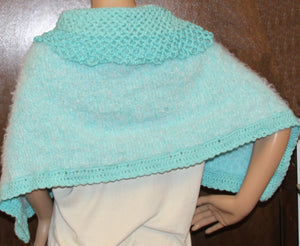 Turquoise Collared Poncho Shawl Hand Knit