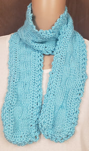 Scarf - Hand Knit - Lacy- Turquoise,Scarves and Cowls,nw-camo.