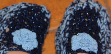 Load image into Gallery viewer, Slippers - Hand Crocheted 2-tone Blue with Flower Accent - nw-camo