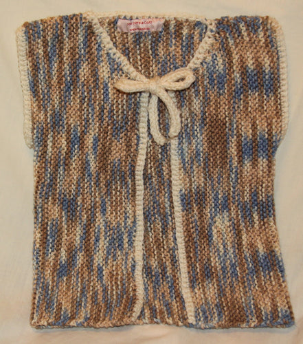 Child's Hand Knit Tie Front Vest Blue Tan & Cream - nw-camo