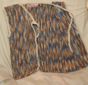 Child's Hand Knit Tie Front Vest Blue Tan & Cream - nw-camo
