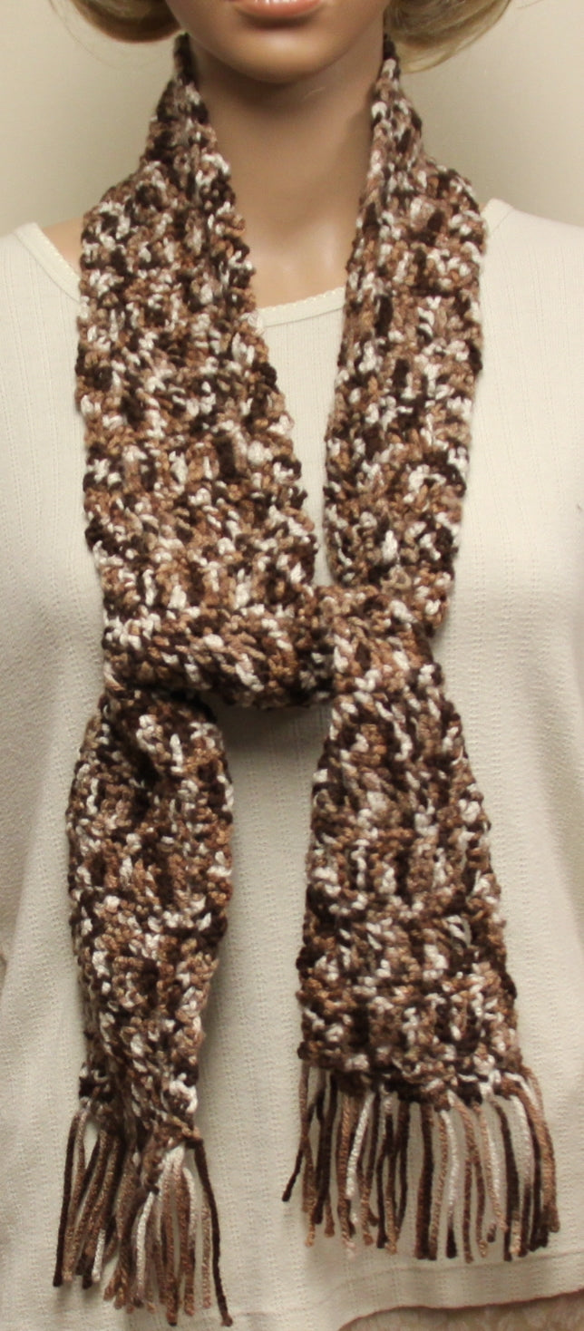 Tan Black and White Scarf Hand Crocheted - nw-camo