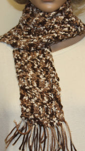 Tan Black and White Scarf Hand Crocheted - nw-camo