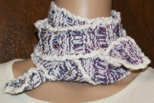 White Blue Lavender Hand Knit Scarf - nw-camo