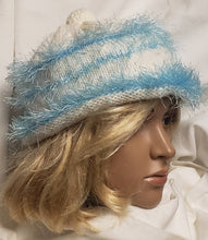 Load image into Gallery viewer, Hand Knit White Hat - Blue Accent - nw-camo