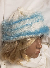 Load image into Gallery viewer, Hand Knit White Hat - Blue Accent - nw-camo
