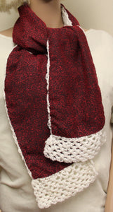 Scarf Hand Knit White and Cranberry - nw-camo