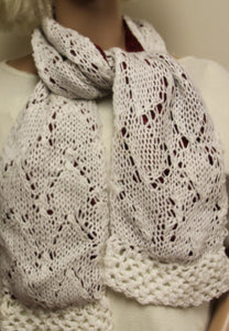Scarf Hand Knit White and Cranberry - nw-camo