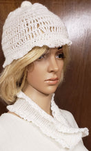 Load image into Gallery viewer, White Crocheted Hat and Cowl - nw-camo