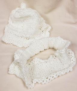 White Crocheted Hat and Cowl - nw-camo