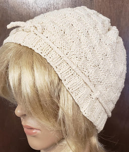Hand Knit Cotton White Hat - nw-camo