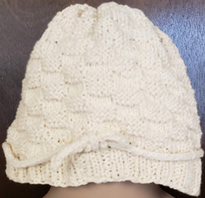 Hand Knit Cotton White Hat - nw-camo