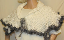 Load image into Gallery viewer, Capelet Shawl Hand Crocheted White &amp; Grey - nw-camo
