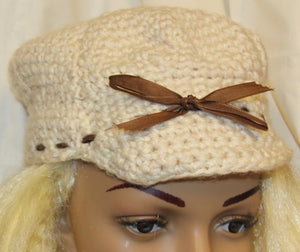 White brimmed Cap Hand Crocheted - nw-camo