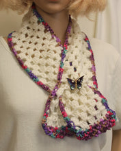 Load image into Gallery viewer, White Cowl with Ribbon &amp; Butterfly Accent Crocheted - nw-camo