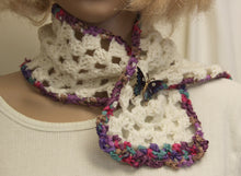Load image into Gallery viewer, White Cowl with Ribbon &amp; Butterfly Accent Crocheted - nw-camo