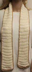 Scarf White with Tan Trim Hand Crochet - nw-camo