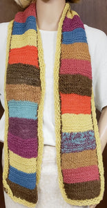 Wool Scarf Hand Knit Stripes Gold Trim - nw-camo