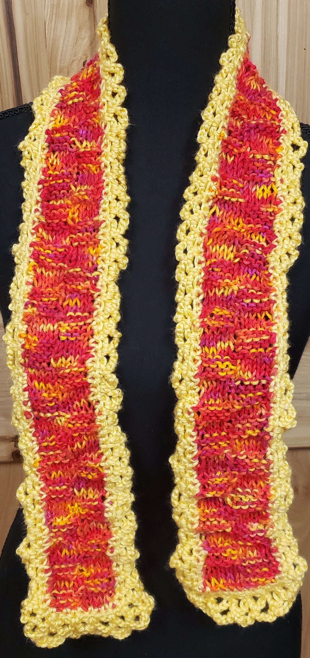Scarf Hand Knit Yellow Red
