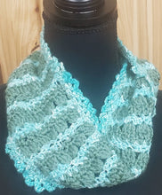 Load image into Gallery viewer, Cowl Hand Crocheted Moss Green Stripe