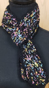 Scarf Hand Crocheted Black Bright Pastels
