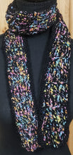 Load image into Gallery viewer, Scarf Hand Crocheted Black Bright Pastels