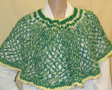 Load image into Gallery viewer, Capelet Poncho Hand Crocheted Yellow &amp; Green - nw-camo