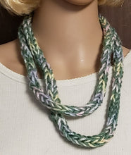 Load image into Gallery viewer, Green &amp; Pastels Infinity &quot;Rope&quot; Scarf Hand Knit - nw-camo