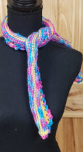 Load image into Gallery viewer, Scarf Hand Knit Pink Yellow Blue