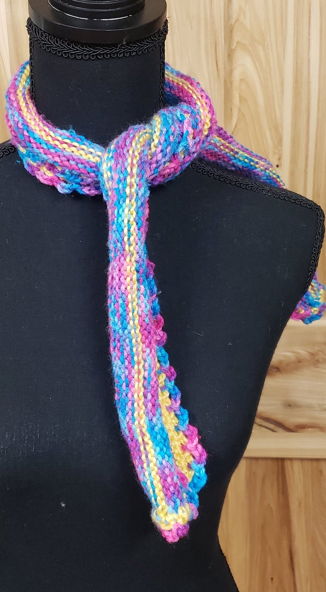 Scarf Hand Knit Pink Yellow Blue
