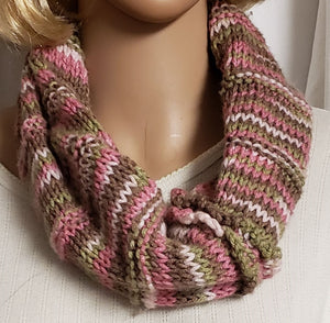 Cowl Hand Knit Pink Camo