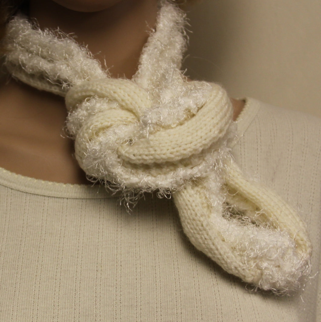 White Hand Knit Infinity Cowl Scarf - nw-camo