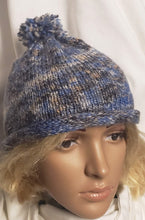 Load image into Gallery viewer, Wool Blend Hand Knit Rolled Brim Hat Blues Browns - nw-camo