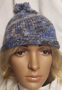 Wool Blend Hand Knit Rolled Brim Hat Blues Browns - nw-camo