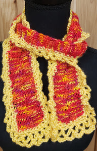 Scarf Hand Knit Yellow Red